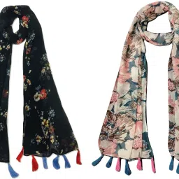 Floral Print Chiffon Women Multicolor Scarf, Stole, Fancy Scarf-image-51