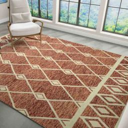 saraswati global Red Geometric Wool 8 ft x 10 ft Hand Tufted Carpet-picture-35
