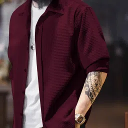 Men Regular, Slim Fit Self Design Spread Collar Casual Shirt-picture-6