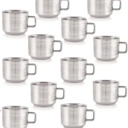 Pack of 12 Stainless Steel Premium Double Wall Tool Touch Design Tea and Coffee Cup Set 100ml Each-image-1