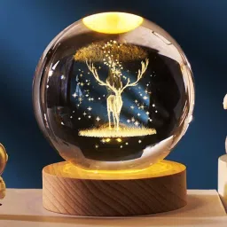 Galaxy Dear Crystal Ball Night Light 2.4 inch Glass Ball Night Lamp Woodern Base Night Lamp-15
