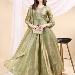 lookslink Embroidered Pure Silk Stitched Flared/A-line Gown-picture-32
