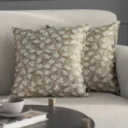 gm fabrics Gold Floral Poly Viscose 16 x 16 Inches Cushion Covers (Set of 2)-picture-5