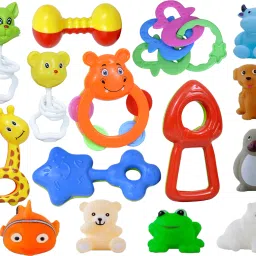 learn with fun 15 Pcs Set of Rattles and Animal Shape Toys Rattle Rattle image 2