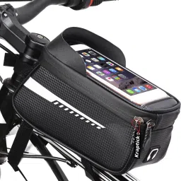 Waterproof Cycle Bag, Cycle Front Frame Bag, Cycle Storage Pouch- Black Bicycle Phone Holder-image-32