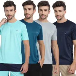 Pack of 4 Men Solid Round Neck Polyester Multicolor T-Shirt-image-100