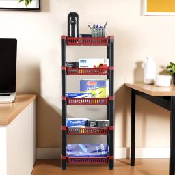 5-Tier Multipurpose Racks For Storage | Kids Toy Organizer | Maroon Plastic Open Book Shelf-16