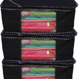 Tiarakrafts Saree Cover Bag Wardrobe Organizer Transparent Window- BLACK - Pack of 3 Poly-canvas Laundry Bag-10