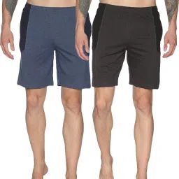 Pack of 2 Color Block Men Black, Blue Regular Shorts-image-3