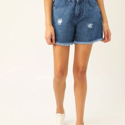 Dyed/Washed Women Blue Denim Shorts-image-24
