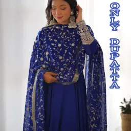 Georgette Embellished Blue, Silver Women Dupatta-31