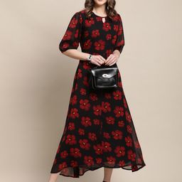 fabflee Women A-line Black Midi/Calf Length Dress-picture-18
