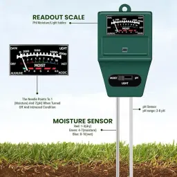 roots & leaf Solar pH Meter for Soil Testing 3 in 1 Soil Moisture Sensor, Soil pH Meter Soil Test Kit image 4