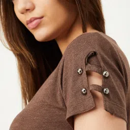 Casual Regular Sleeves Solid Women Brown Top-picture-17