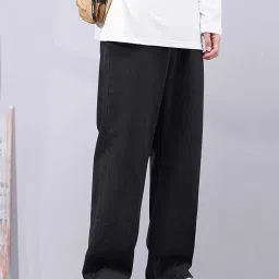 Men Loose Fit Mid Rise Black Jeans-image-48
