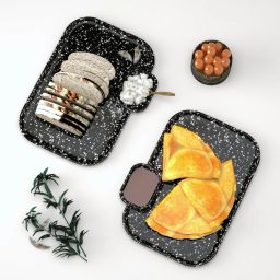 Nantes Melamin Plates Set for Serving Snacks at Home, Marble Black, Chip & Dip Tray-picture-14