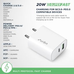 urbn 20W Type A & Type C 2-Port Fast Charger (Adapter Only, 4 Level of Protection, White) image 5