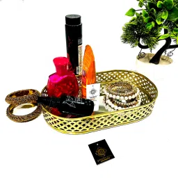 Glass and Brass Mirror Base Oval Shape Vanity Makeup Tray for Home Decor. Tray-picture-15