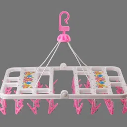 Foldable Cloth Hanger with 28 Clips Laundry Drip Drying Hanger Rack Plastic Square Cloth Drying Stand Hanger with 28 Clips/pegs, Baby Clothes Hanger Stand, (Set of 1) Plastic Cloth Clips-image-31