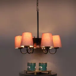 new era Devansh 06 Light Black Iron Powder coated Chandelier With Grey cotton Shade (19x19x24 ) Inches-picture-39