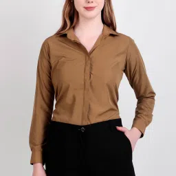 Women Regular Fit Solid Spread Collar Casual Shirt-image-3