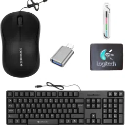 Mophonics Wired K20 Keyboard, Mouse, MousePad, C-OTG & Cable Protector .(Set of 5). Combo Set-13