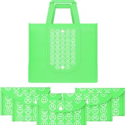 Pack of 6 Smile Print Foldable Grocery/Shopping Bags For Women | Green Pack of 6 Grocery Bags-18