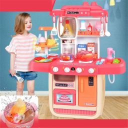Kids Play Kitchen Realistic Lights, Sounds, Spray and Running Water Sink Toys-24