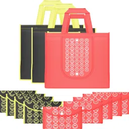 Pack of 12 Smile Foldable Grocery/Shopping Bags For Women | Black Yellow & Red Pack of 12 Grocery Bags-picture-25