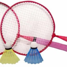 2 Pcs Set Badminton Racket for Kids - Baby Badminton Aluminium Toy Set for Children with Multicolour Shuttlecocks and Backpack, Multicolor AZ01 Badminton Kit-image-1