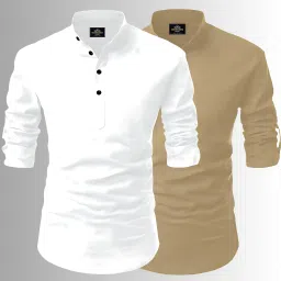 Pack of 2 Men Printed Cotton Blend Straight Kurta-image-49