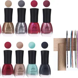 12 Premium Colors Nail Polish (6ML Each) With 10 Nail Art Rolls Multicolor-5