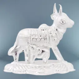 silver cow and calf idol for puja, kamdhenu cow for home and gifting purpose_I5 Decorative Showpiece-4 cm-image-88