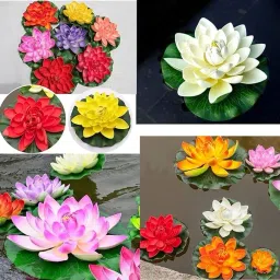 aakriti Artificial Floating Lotus Flowers with Rubber Leaf Pink Lotus Artificial Flower image 5