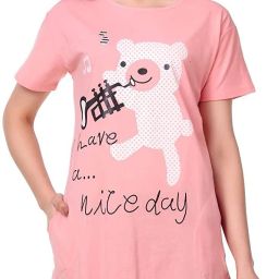 Women Printed Round Neck Cotton Blend Pink T-Shirt-image-100