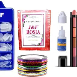 Fake Nails, GLue ,5 Nail tape , 5 in 1 Nude Lipstick , 36 Hours Eyeliner , Rose Soap-26
