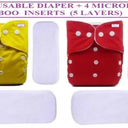 High Quality Trendy Fashionable 2 Baby Reusable Cloth Diapers Adjustable Snap Button Durable With 4 White Microfiber Bamboo Diaper Nappy Insert Pads(5 Layers) Wetfree Combo For New Borns/Toddlers/Babies| Baby First Gift Set Pack(0-12 Months, SMALL SIZE,YR)-24