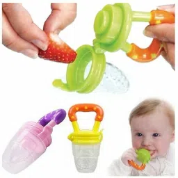 kajaree Silicone Fruit Teether & Food Nibbler & Spoon Bottle (Multicolor) (Pack of 3) Teether and Feeder image 3
