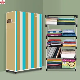 5 Shelf Foldable Collapsible Wardrobe Storage Organizer Almirah Cloth Rack PP Collapsible Wardrobe-image-34
