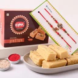 floweraura Set Of 2 Tradational Rakhi With Roli, Chawal & 250 Gram Patisa Box For Brother Paper Gift Box-picture-20