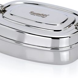 Stainless Steel Rectangle Lunch Box with 2 Compartments & Locking Clip,650ML 1 Containers Lunch Box-4