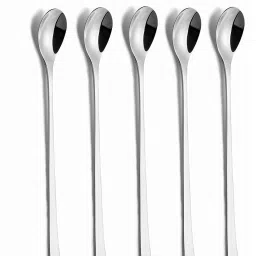5 Long Handle Mixing Spoons Disposable Silver Table Spoon, Ice Tea Spoon Set-image-59