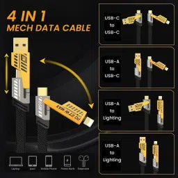 RoarX Lightning Cable 6 A 1 m Braided Nylon 4 in 1 Metal Braided Cable 60W with lightning to type C, type C to C, Lighting to type A compatible for iPhones, iPads, phones, Type C Laptops image 4