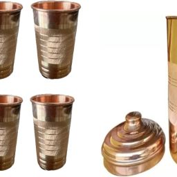 VKAK Heavy Copper ( 1 Liter) Water JUG with 6 Glass , Glass Water Capacity :- 350ML Jug Glass Set-image-71
