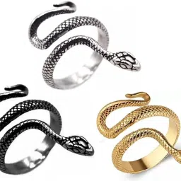 (3 Pcs) Unisex Multicolor Adjustable Mahakaal Cobra Snake Thumb Finger Ring Metal Black Silver, Silver, Gold Plated Ring-2