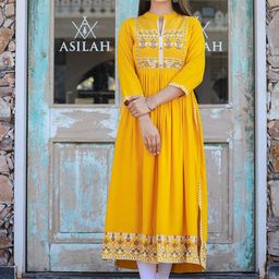 KAAJH Women Yellow Printed Ethnic Dress-image-10