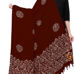 Cotton Silk Printed Maroon, White Women Dupatta-16
