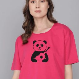 Women Printed Round Neck Polycotton Pink T-Shirt-picture-3