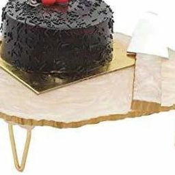 instook Elegant Resin Cake Stand, Cake Server and 6 Coasters | Set of 3 | Color- Cream Wooden Cake Server image 2