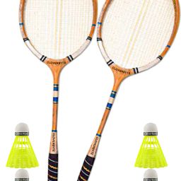 Wooden Badminton kit Set Of 2 Piece Racquet with 4 Piece Plastic Shuttle Cock Badminton Kit-image-11